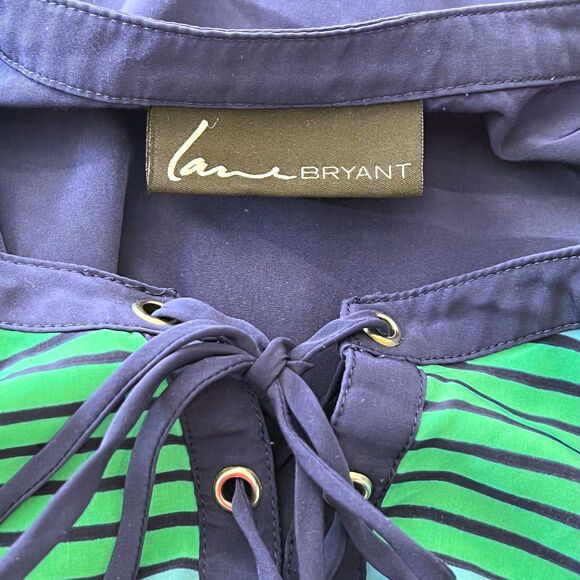 Lane Bryant Plus Size Lace-Up Striped Top 18W Blue Yellow - Picture 7 of 8